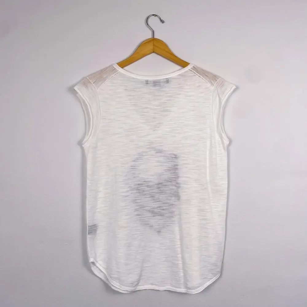 Skull Cashmere Embroidered Skull Graphic Cap Sleeve T-Shirt White Small - Picture 6 of 6